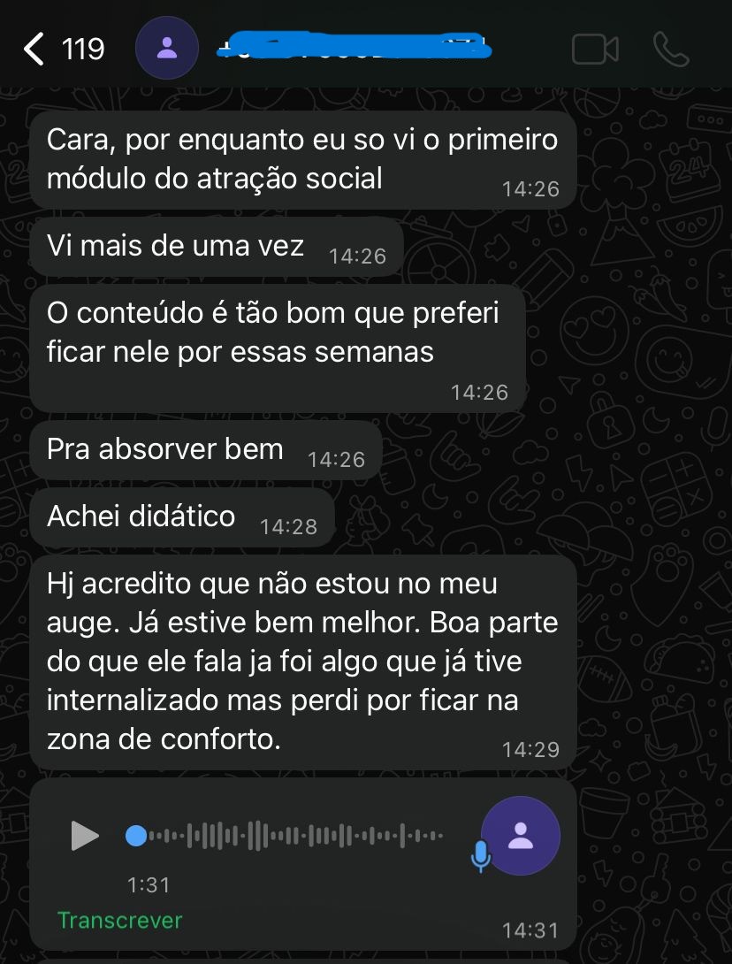Depoimento sobre conteúdo didático do curso